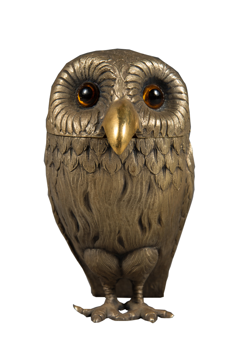 English Sterling Silver Owl Form Mustard Pot, London, 1972 | Modernism